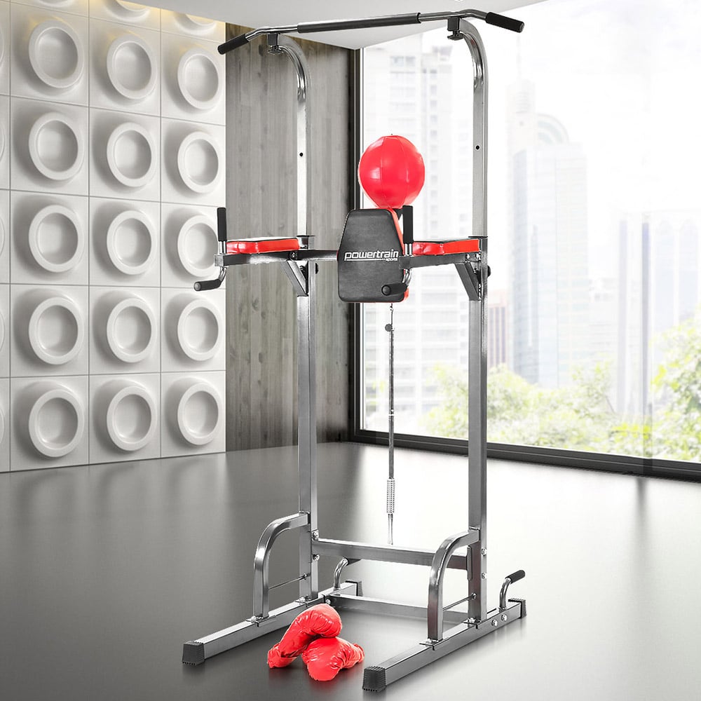 Powertrain Multi Station Home Gym Pull Chin Up Tower with Speedball 1
