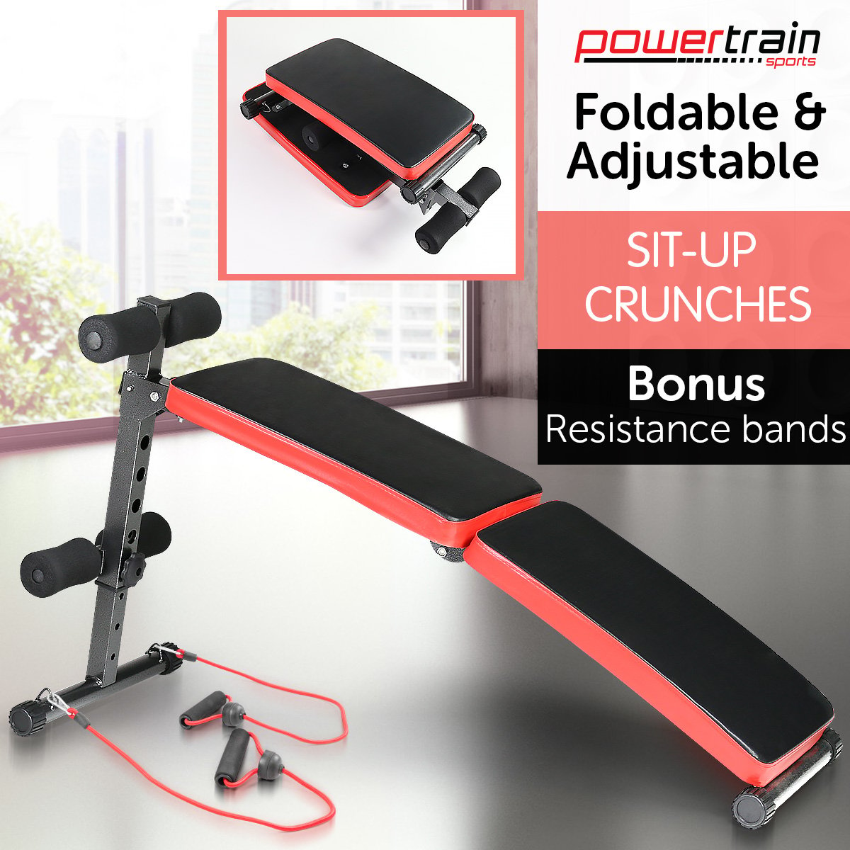 Inclined Sit up bench with Resistance bands 1