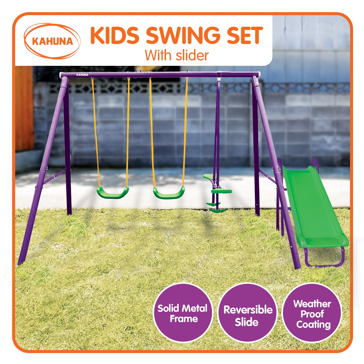 Kahuna Kids 4-Seater Swing Set with Slide Purple Green 2