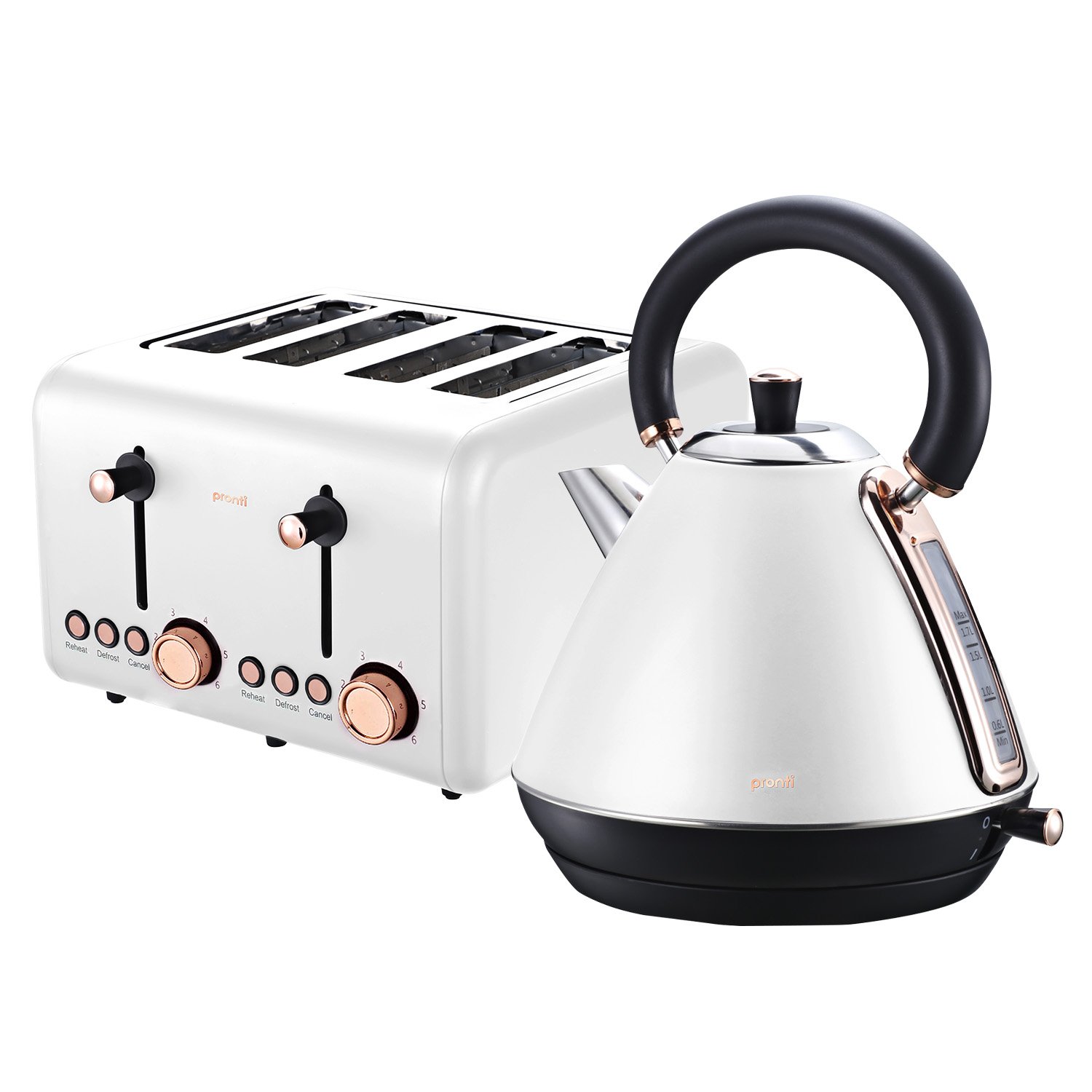 Pronti Rose Trim Collection Toaster & Kettle Bundle - White 1