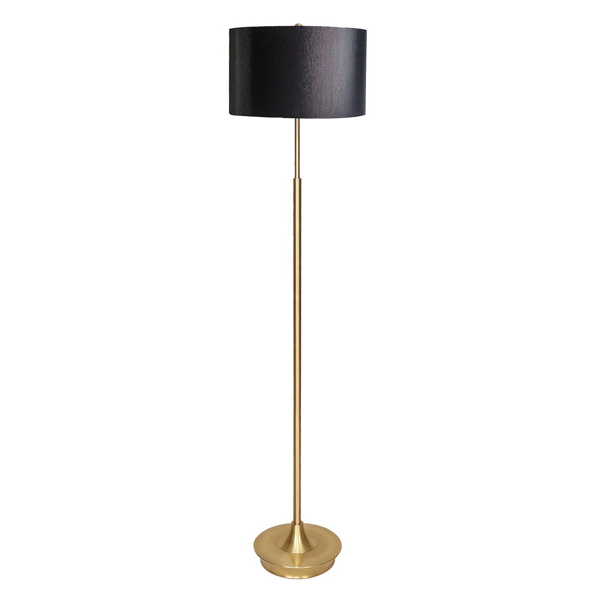Sarantino Metal Floor Lamp in Brushed Brass Finish Black Linen Shade 1
