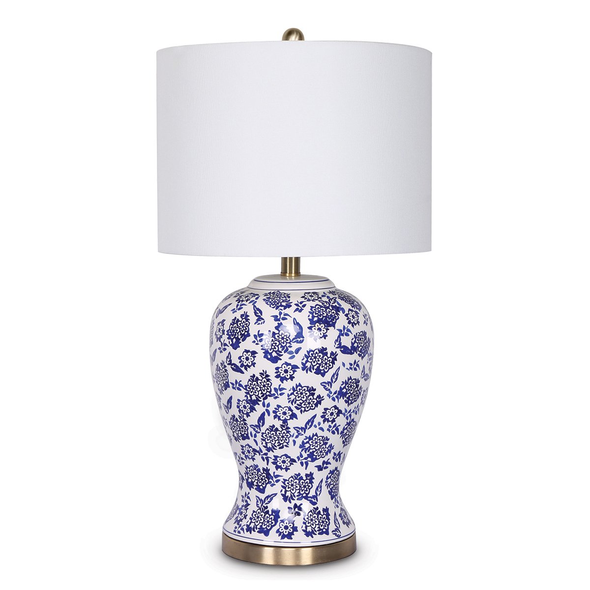 Sarantino Table Lamp Ceramic Floral Base Cotton Drum Shade 2