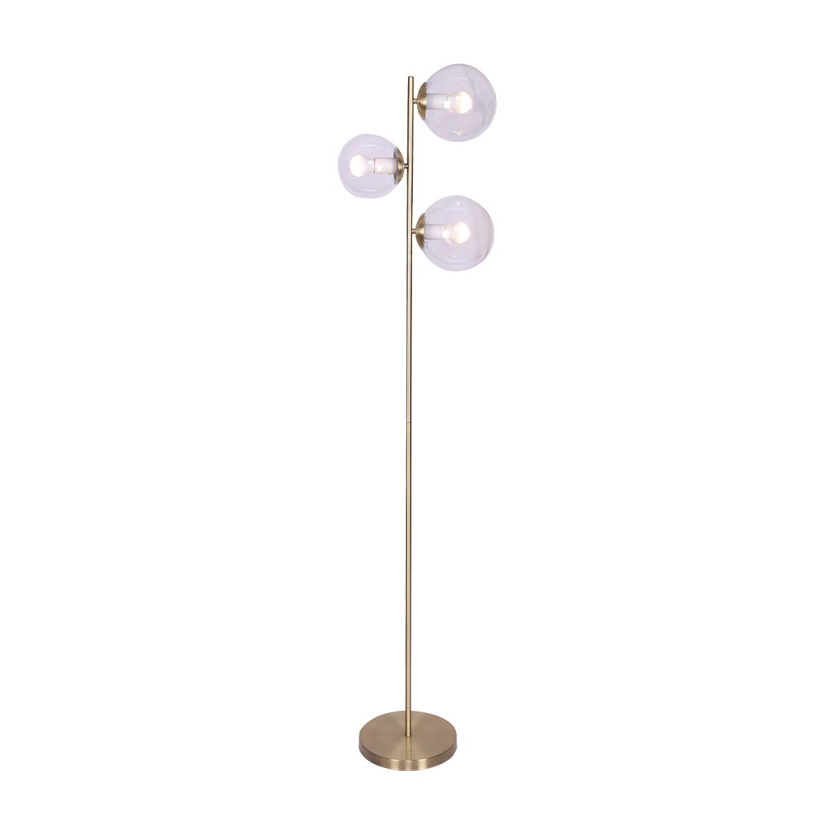 Sarantino 3-Light Gold Metal Floor Lamp with Glass Shades 1 Sarantino 3-Light Gold Metal Floor Lamp with Glass Shades