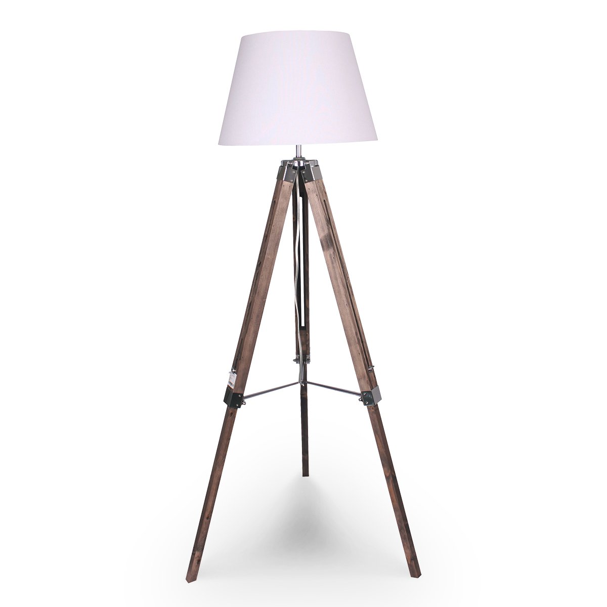 Sarantino Solid Wood Tripod Floor Lamp Adjustable Height White Shade 2