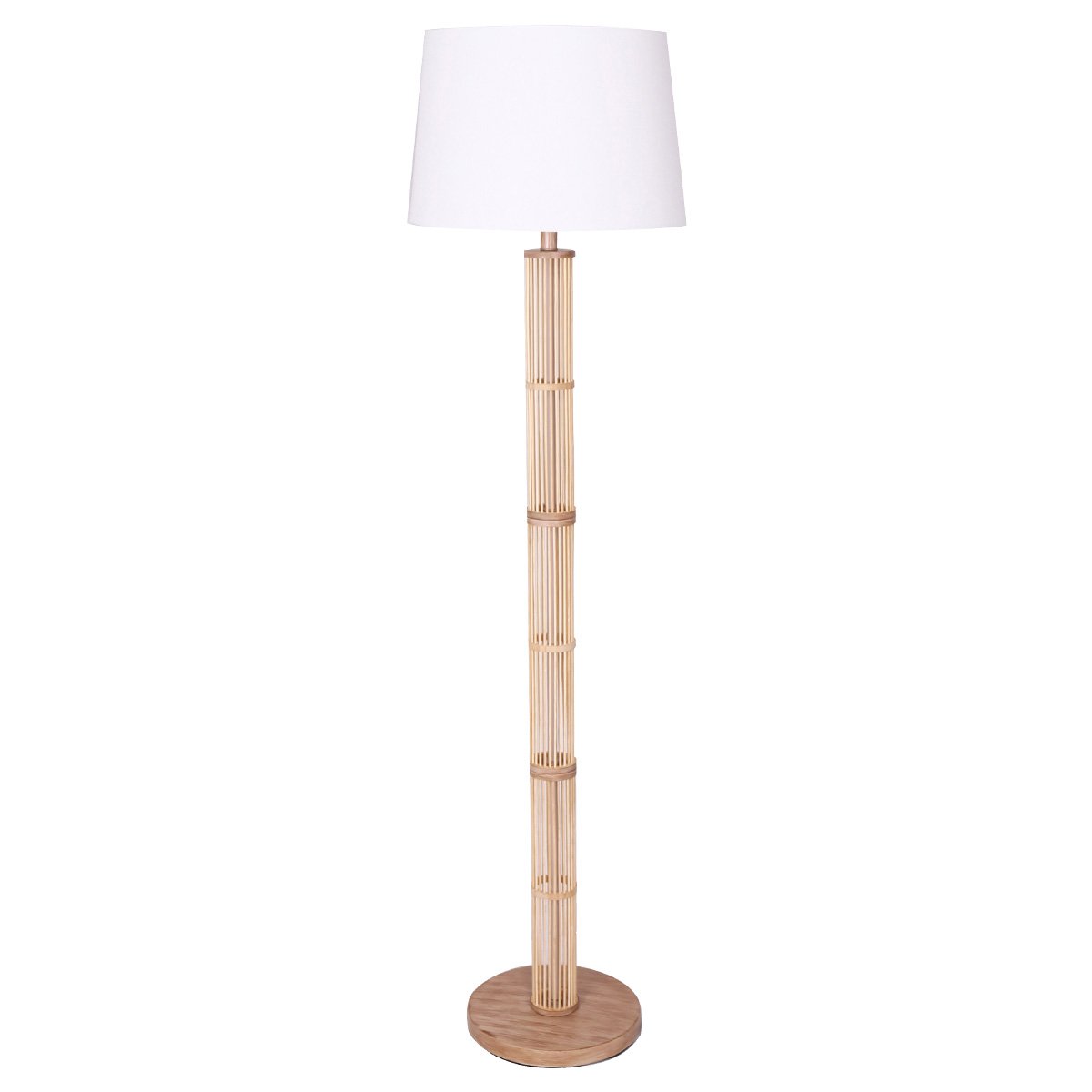 Rattan Floor Lamp With Off-White Linen Shade by Sarantino 1