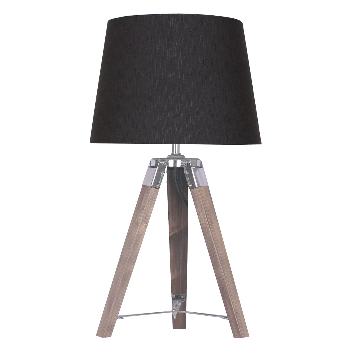 Sarantino Wooden Tripod Table Lamp With Black Taper Fabric Shade 2