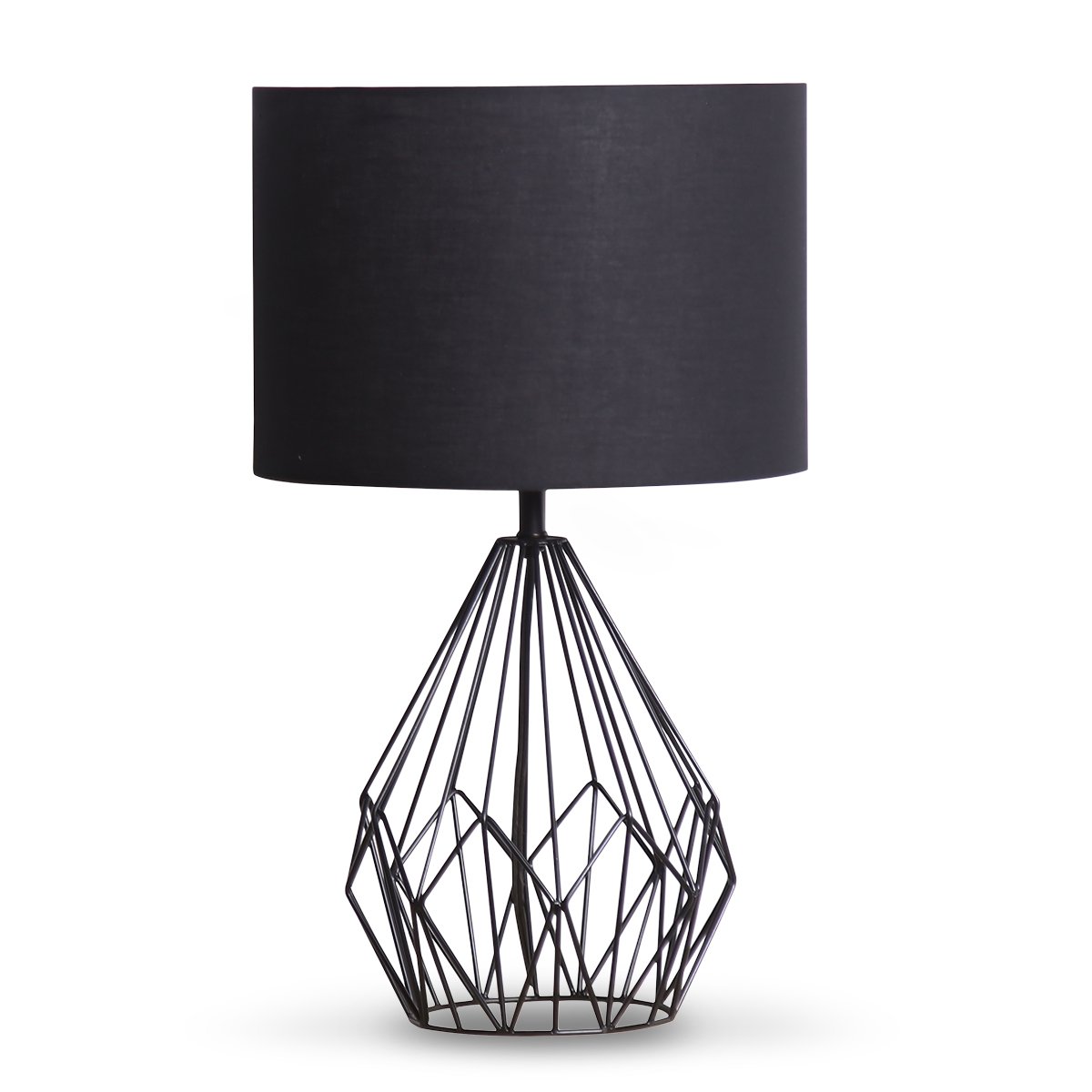 Sarantino Metal Wire Table Lamp in Black Finish With Black Drum Shade 1 Sarantino Metal Wire Table Lamp in Black Finish With Black Drum Shade 1