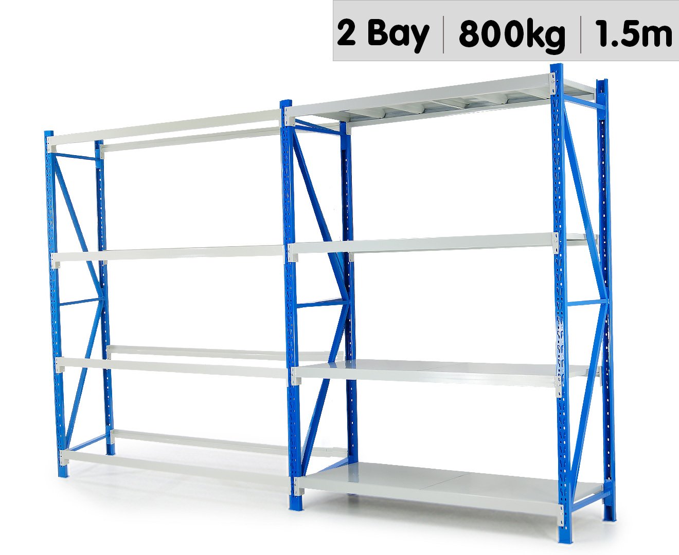 2 Bay Garage Storage Steel Rack Long Span Shelving 1.5m-wide 400kg 2