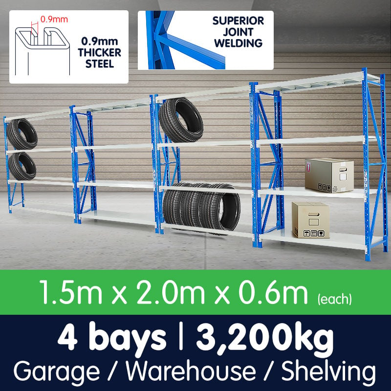 4 Bay Garage Storage Steel Rack Shelving 6.0m 800kg 1