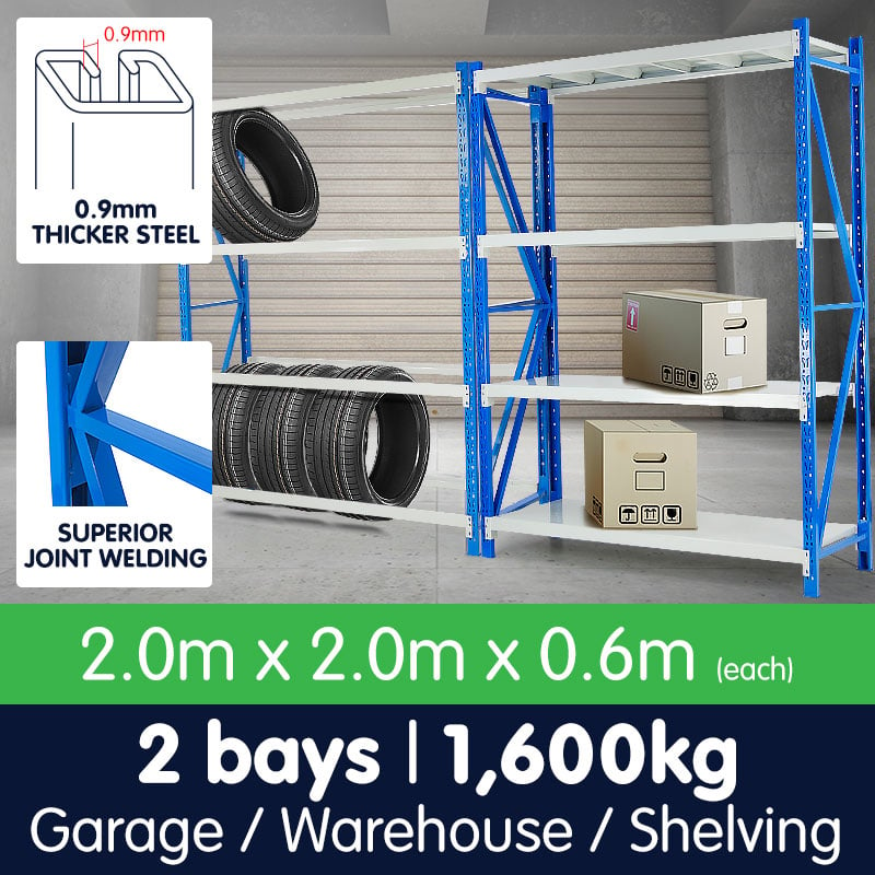 2 Bay Garage Storage Steel Rack Long Span Shelving 2m-wide 1