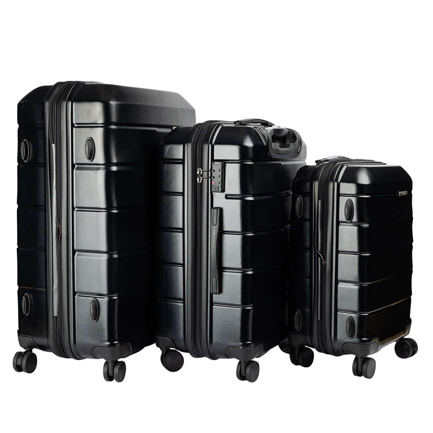 Olympus 3PC Artemis Luggage Set Hard Shell Suitcase ABS+PC Jet Black 1