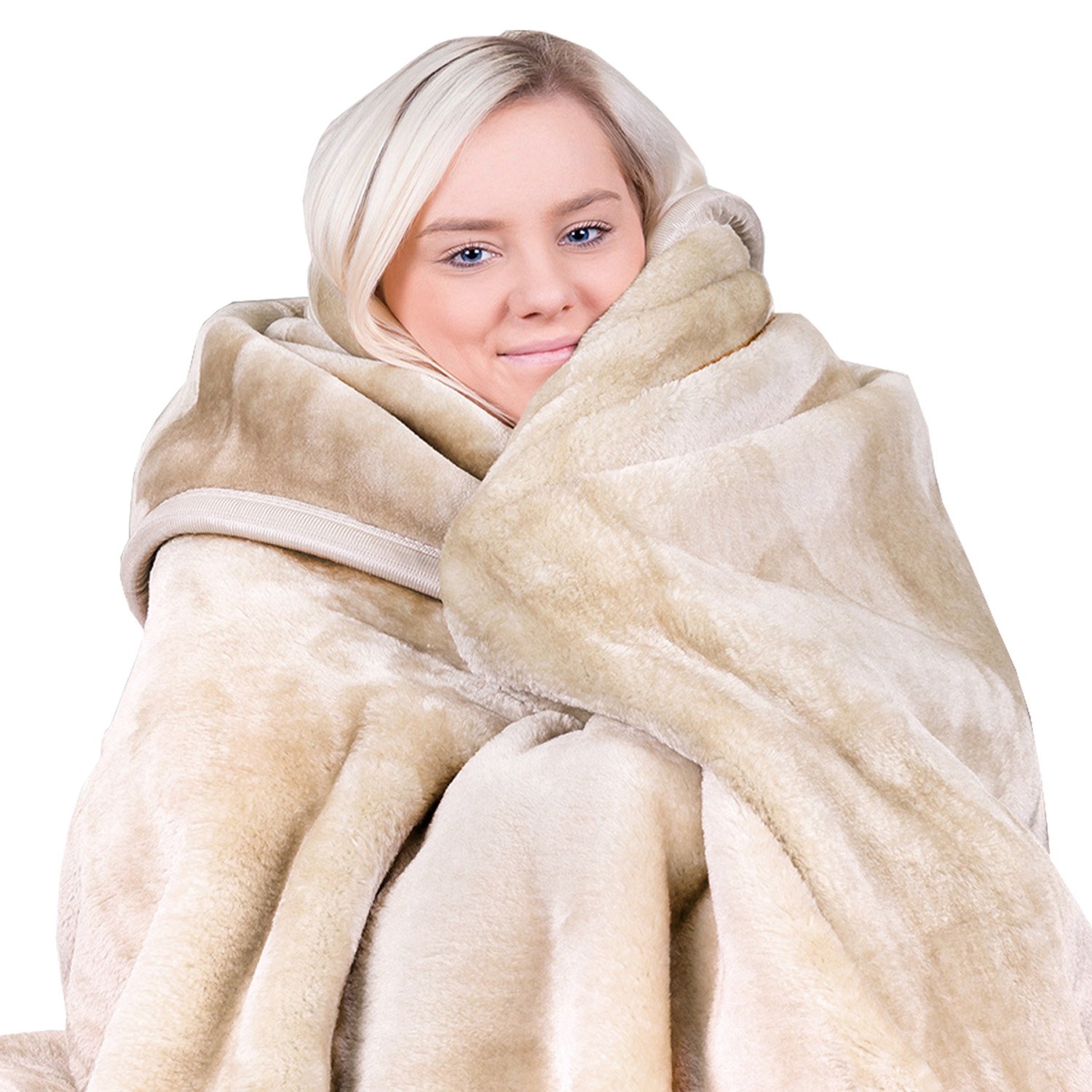 Laura Hill 600GSM Faux Mink Blanket Double-Sided Queen Size - Beige 1