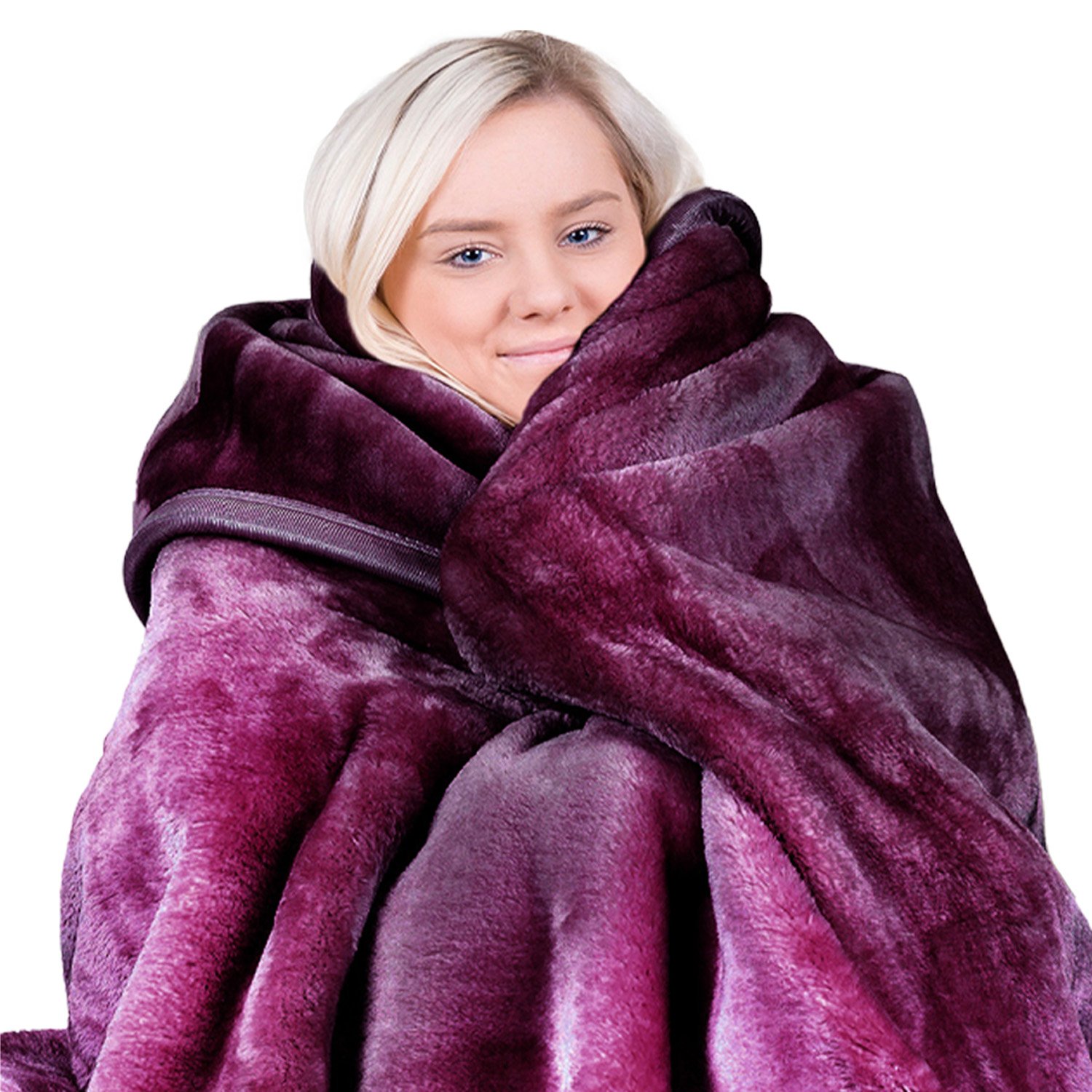 Laura Hill 600GSM Large Double-Sided Faux Mink Blanket - Purple 1