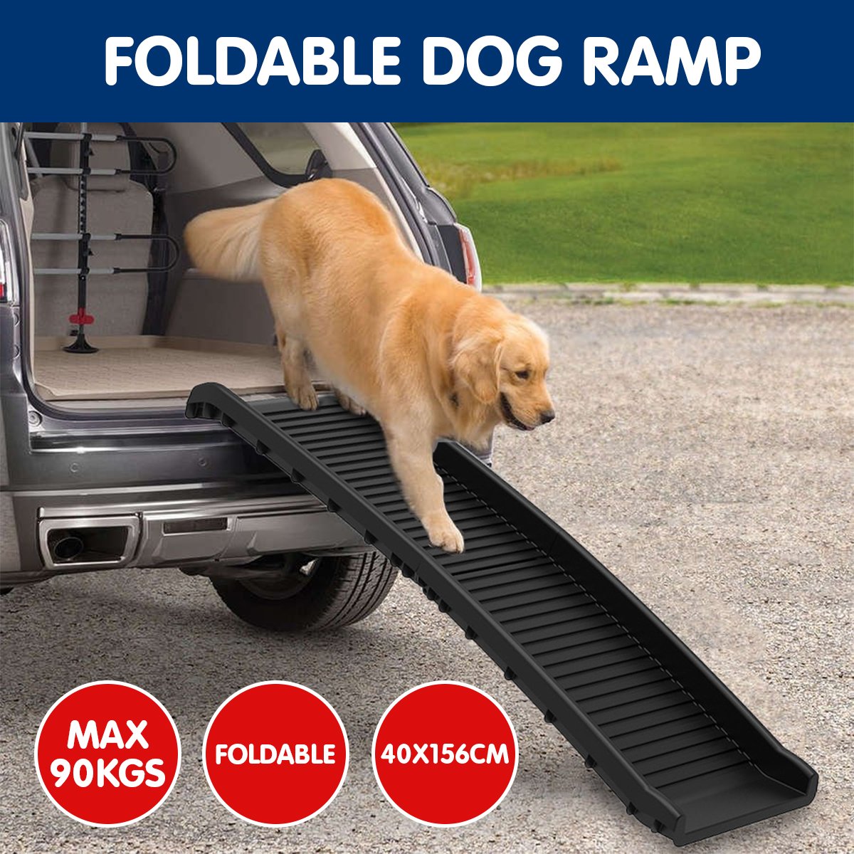 Foldable Car Dog Ramp Vehicle Ladder Step Stairs - Black 2
