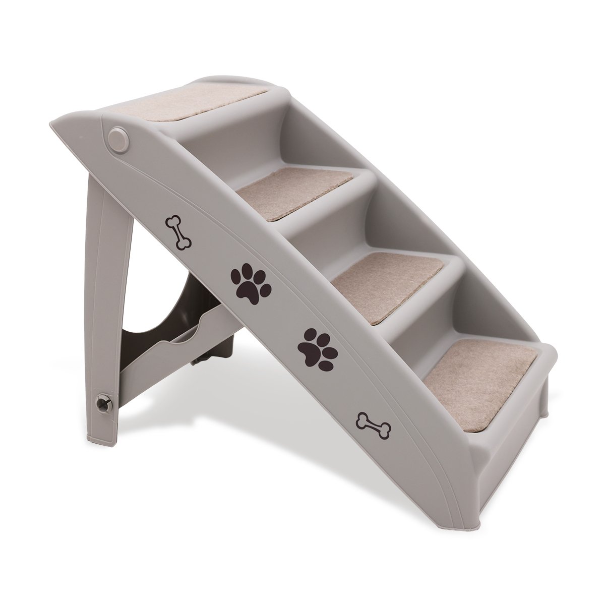 Furtastic Foldable Pet Stairs in Grey - 50cm Dog Ladder Cat Ramp with Non-Slip Mat for Indoor a 1