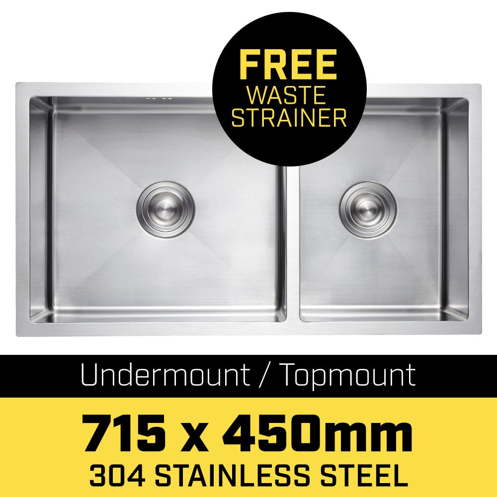 304 Stainless Steel Undermount Topmount Kitchen Laundry Sink - 715 x 450mm 2