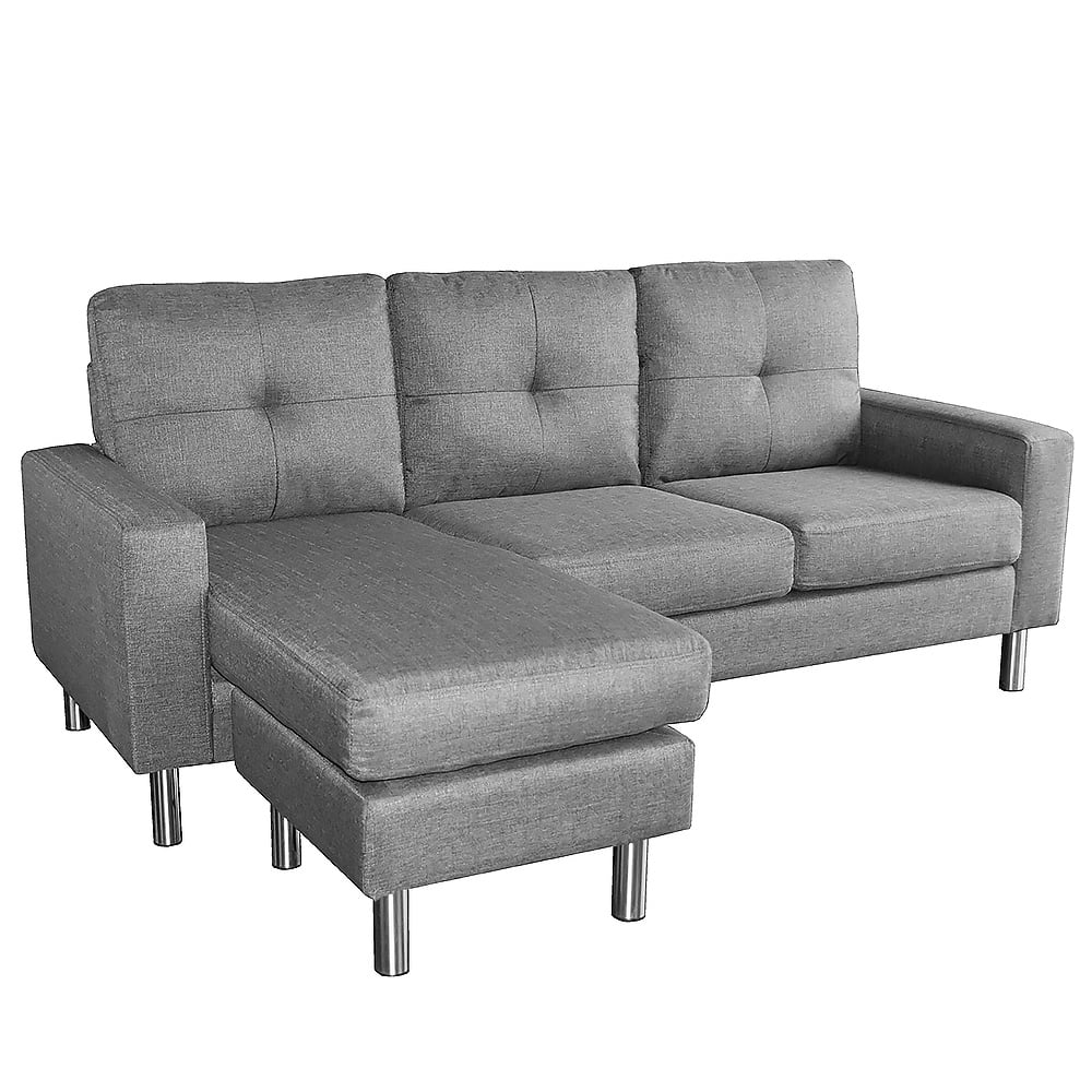 Sarantino Linen Corner Sofa Couch Lounge Chaise with Metal Legs - Grey 1