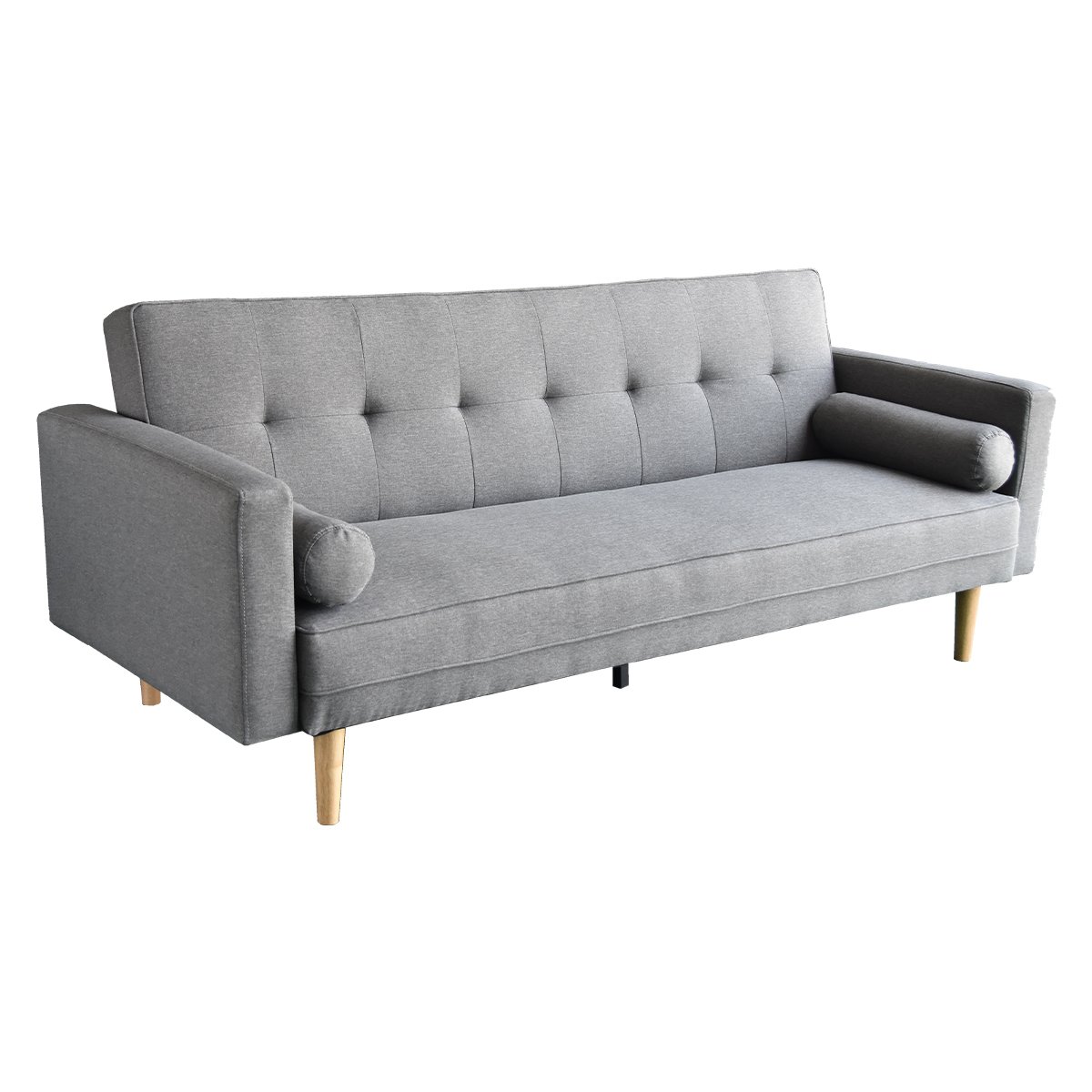 Sarantino 3 Seater Linen Sofa Bed Couch with Pillows - Light Grey 2