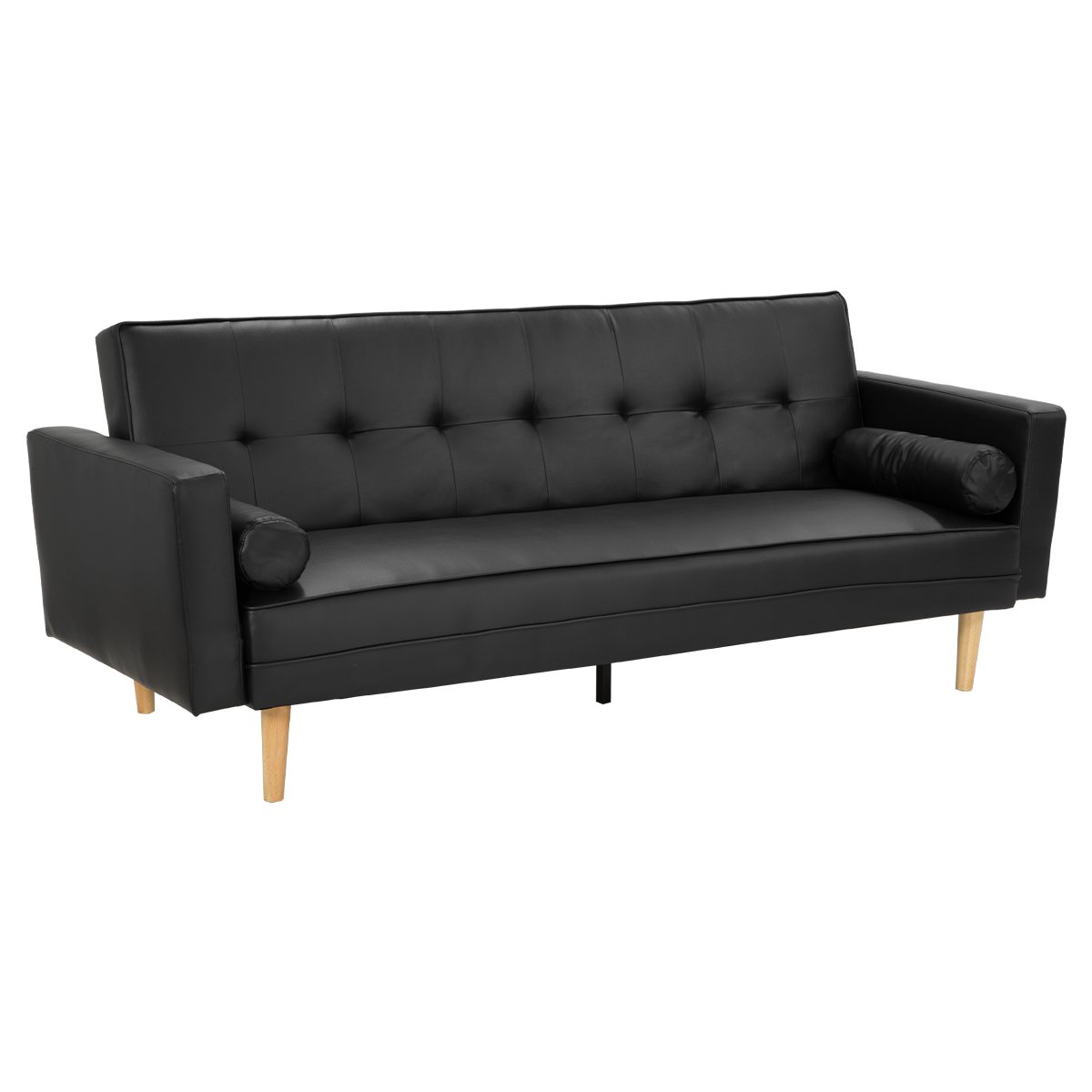 Sarantino 3 Seater Faux Leather Sofa Bed Couch with Pillows - Black 1