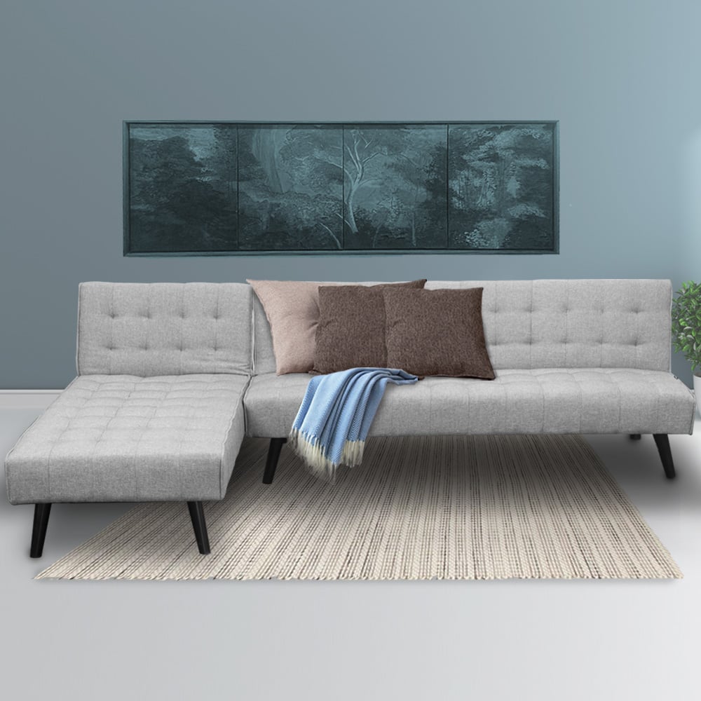 Sarantino 3-Seater Corner Wood Sofa Bed Lounge Chaise Sofa Light Grey 1