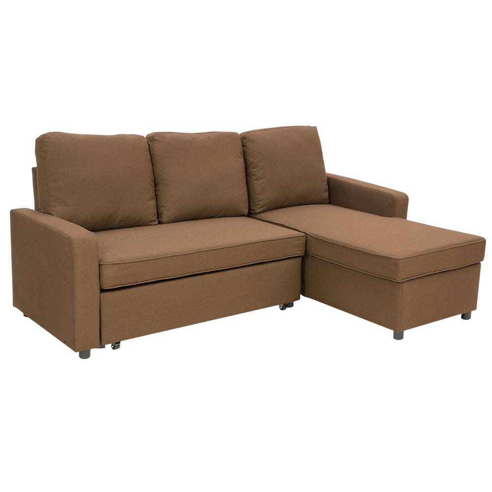 Sarantino 3-Seater Corner Sofa Bed Lounge Storage Chaise Couch Brown 2