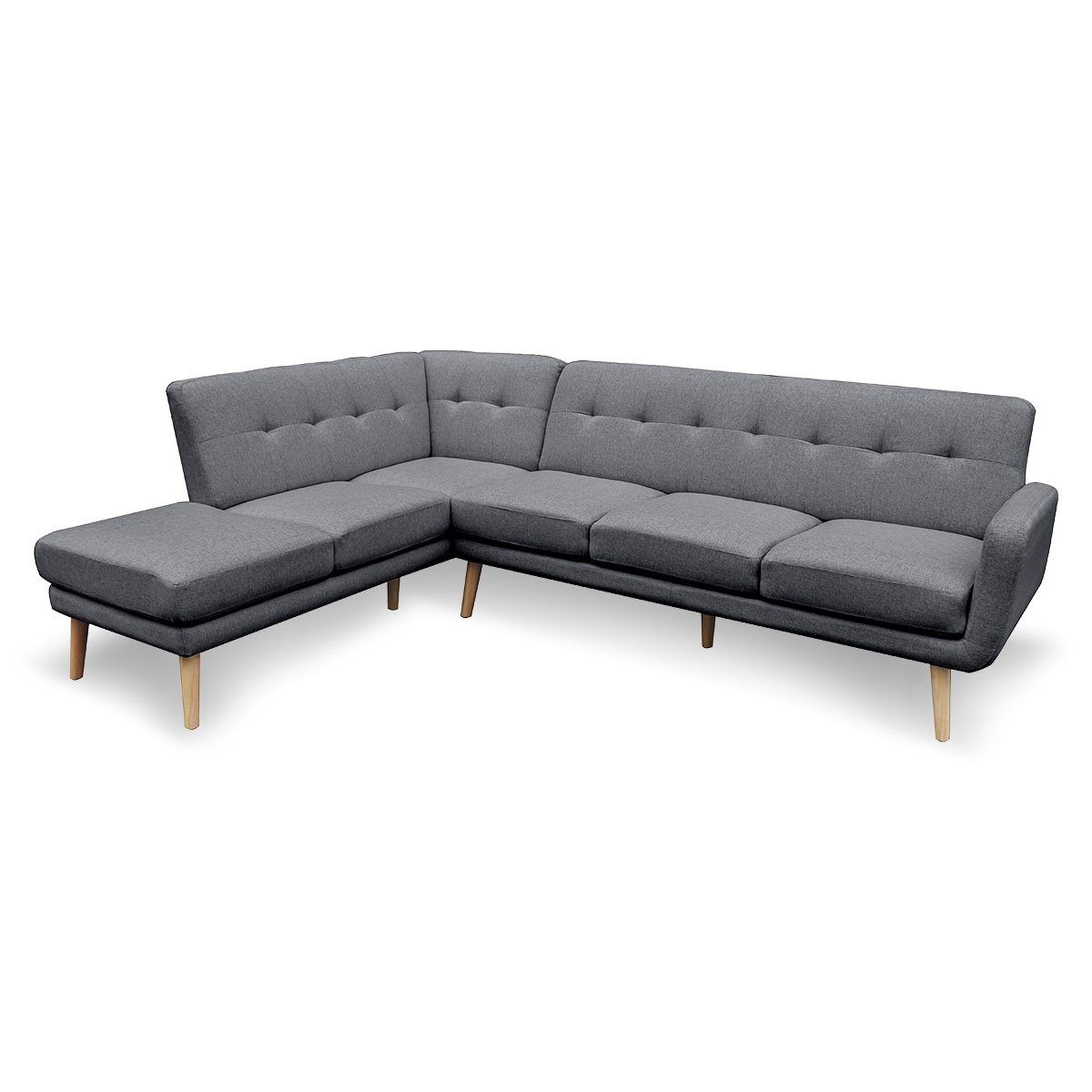 Sarantino Faux Linen Corner Sofa Lounge L-shaped with Chaise Dark Grey 1