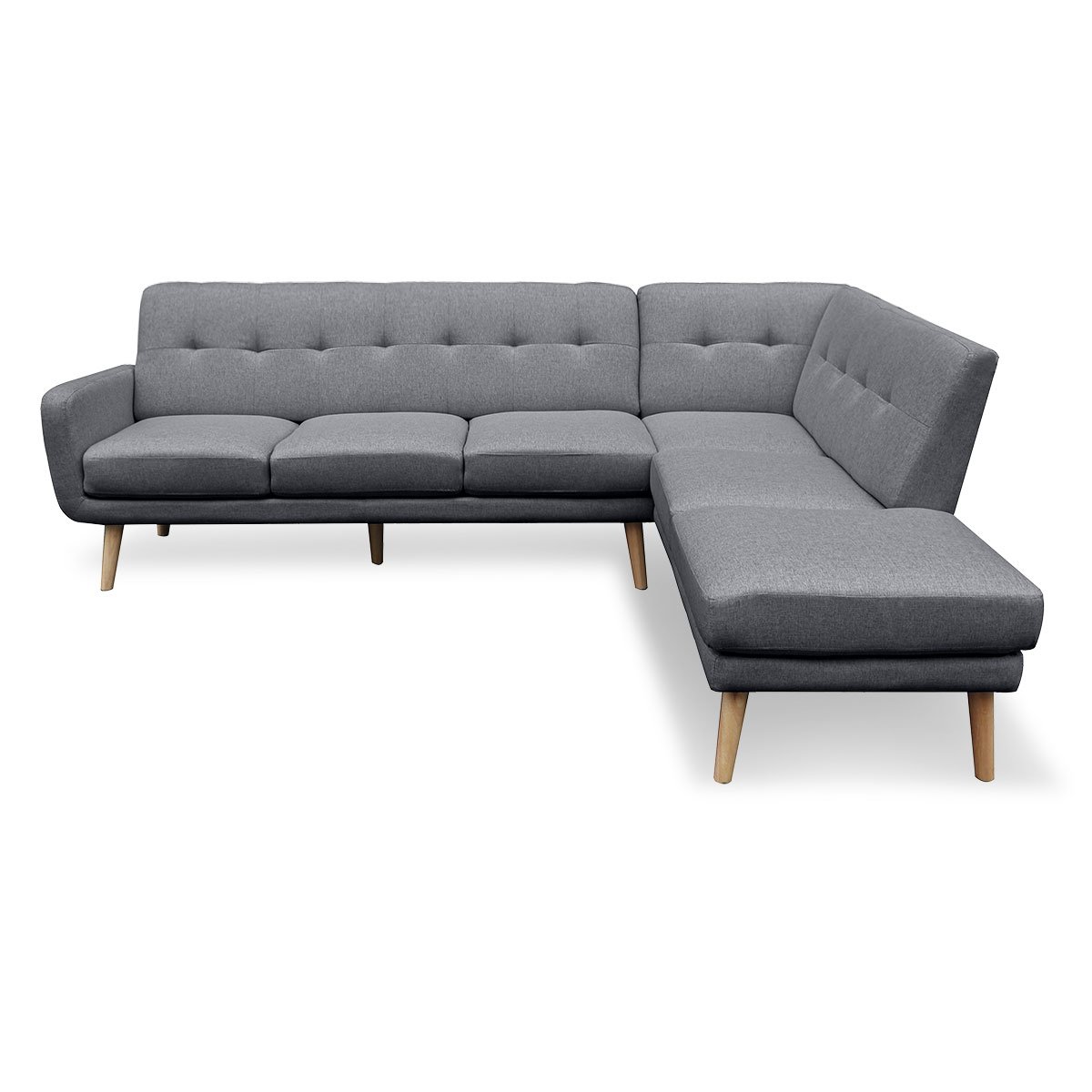 Sarantino Faux Linen Corner Sofa Lounge L-shaped with Chaise Dark Grey 1