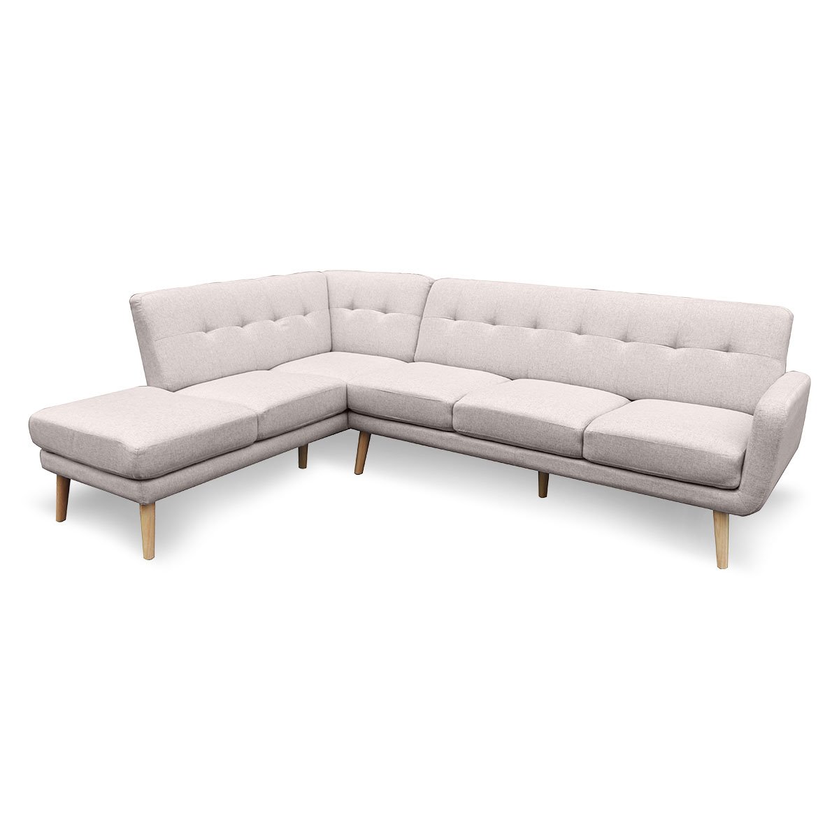 Sarantino Faux Linen Corner Sofa Lounge L-shaped Chaise Light Grey 2