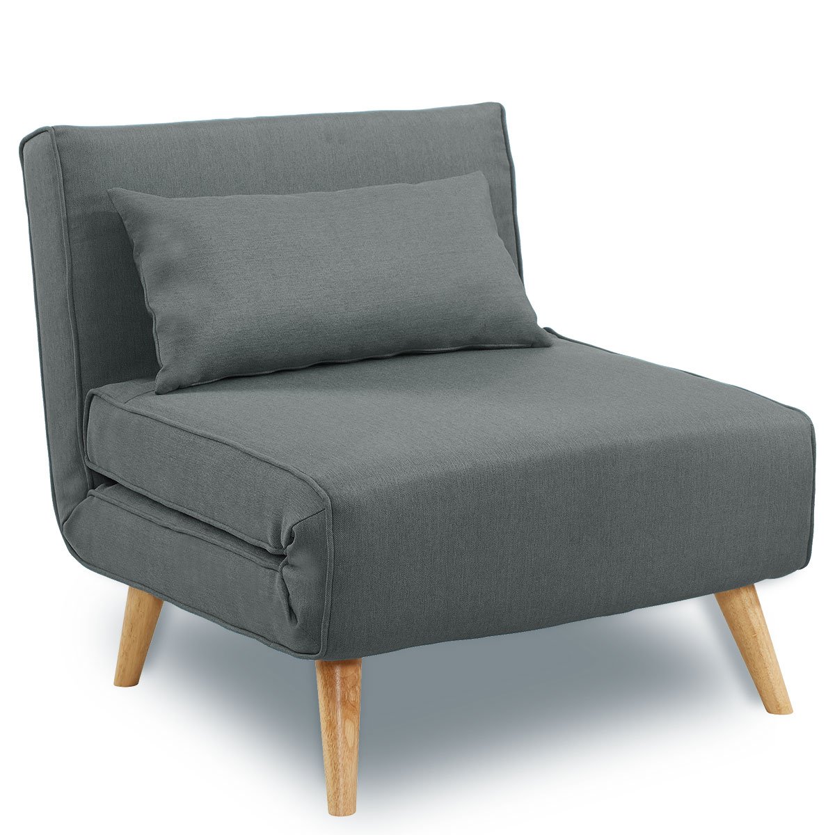 Sarantino Adjustable Chair Single Sofa Bed Faux Linen - Dark Grey 2