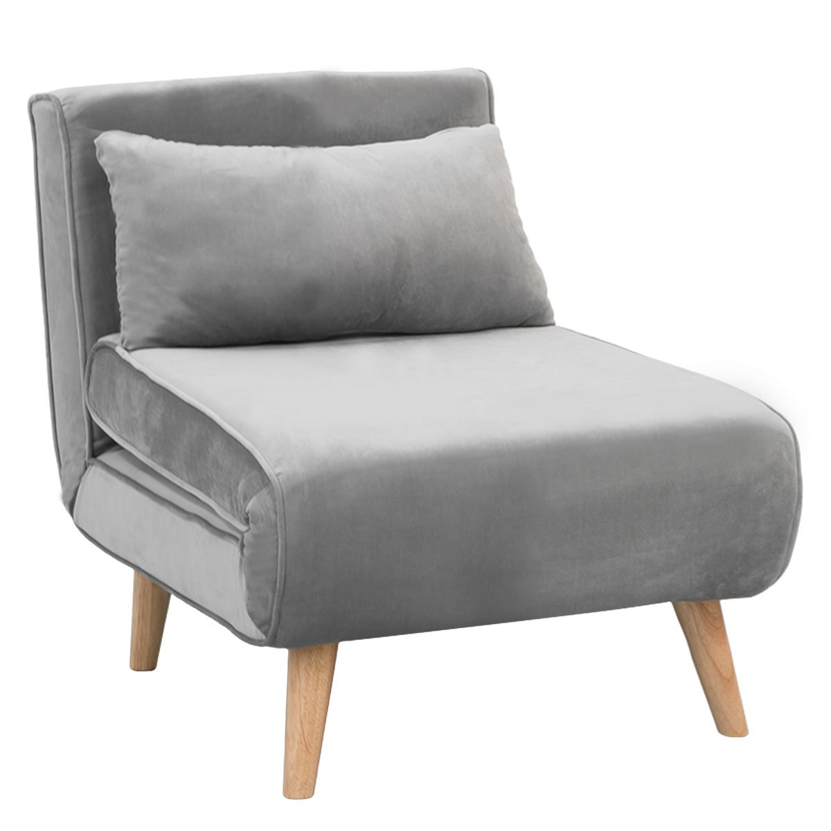 Sarantino Adjustable Chair Single Sofa Bed Faux Velvet - Light Grey 2