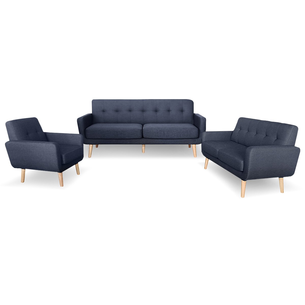 Sarantino 6-Seater Linen Sofa Set Couch Futon - Dark Grey 1