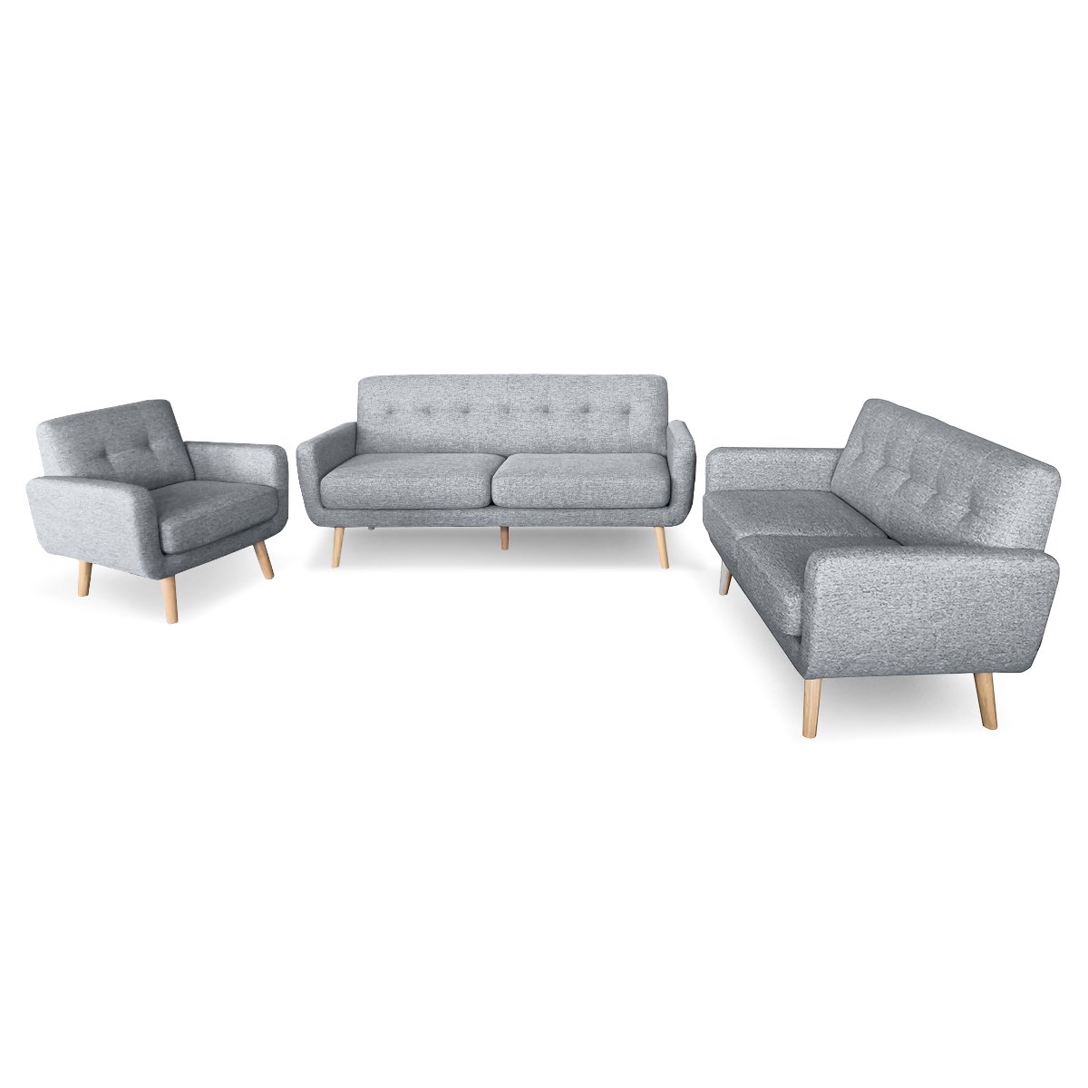 Sarantino 6-Seater Linen Sofa Set Couch Futon - Light Grey 2