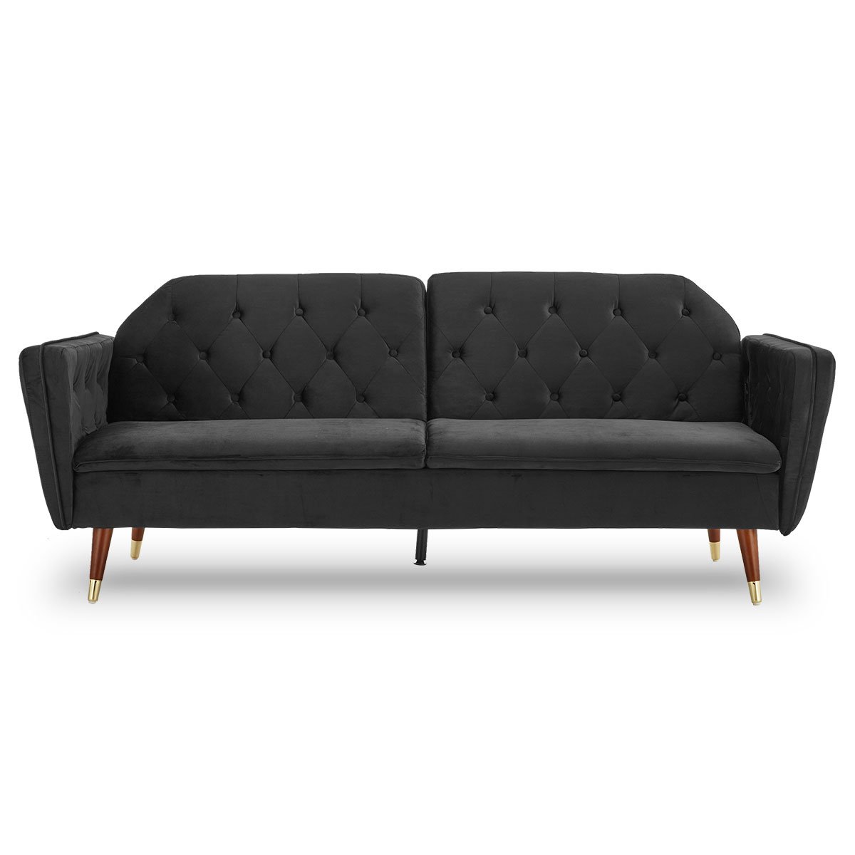 Sarantino Faux Velvet Tufted Sofa Bed Couch Futon - Black 2