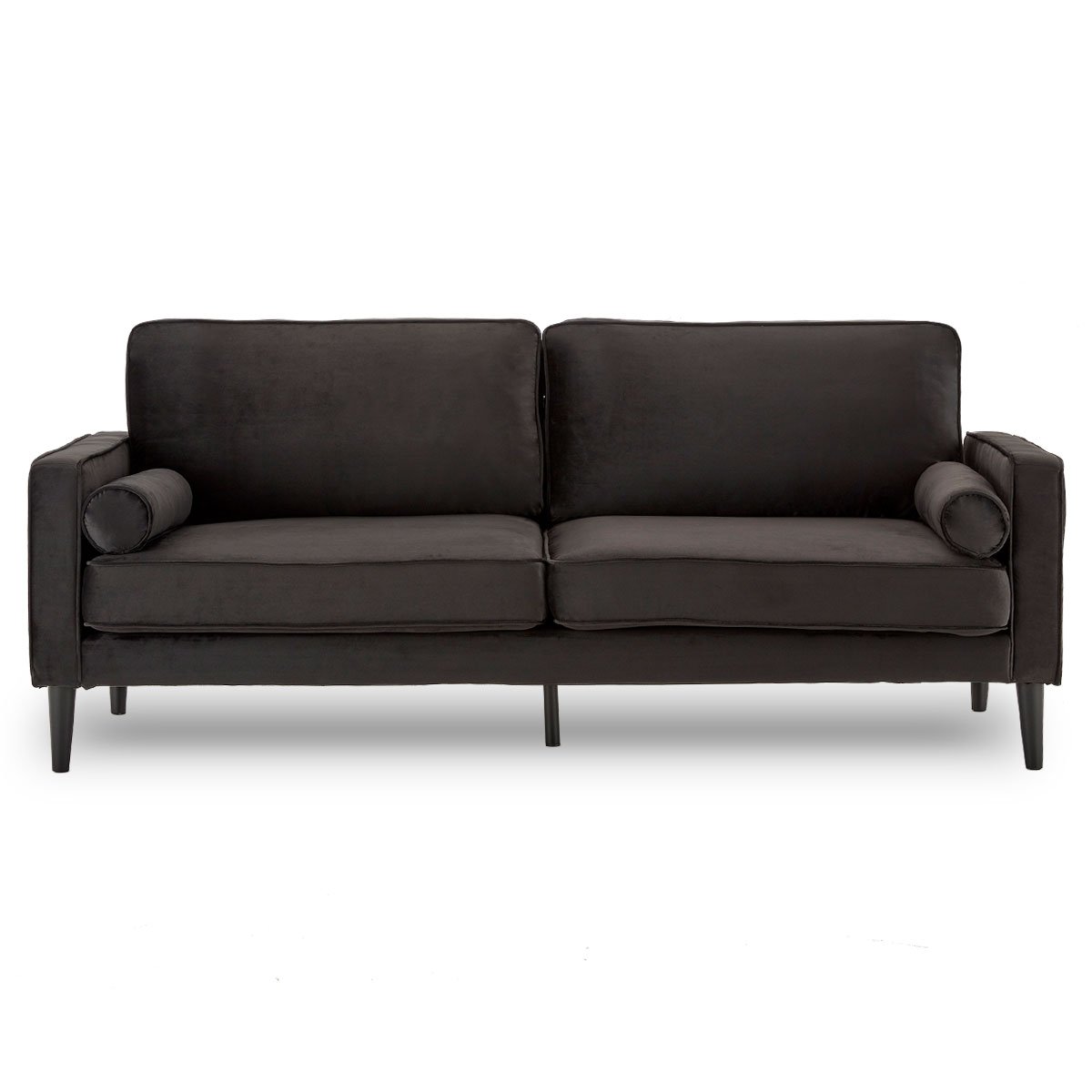 Sarantino Faux Velvet Sofa Bed Couch Furniture Lounge Suite - Black 2