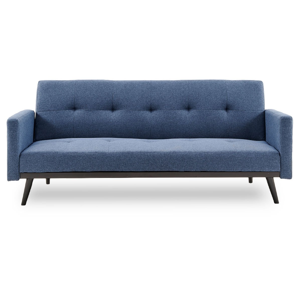 Sarantino Tufted Faux Linen 3-Seater Sofa Bed with Armrests - Blue 1