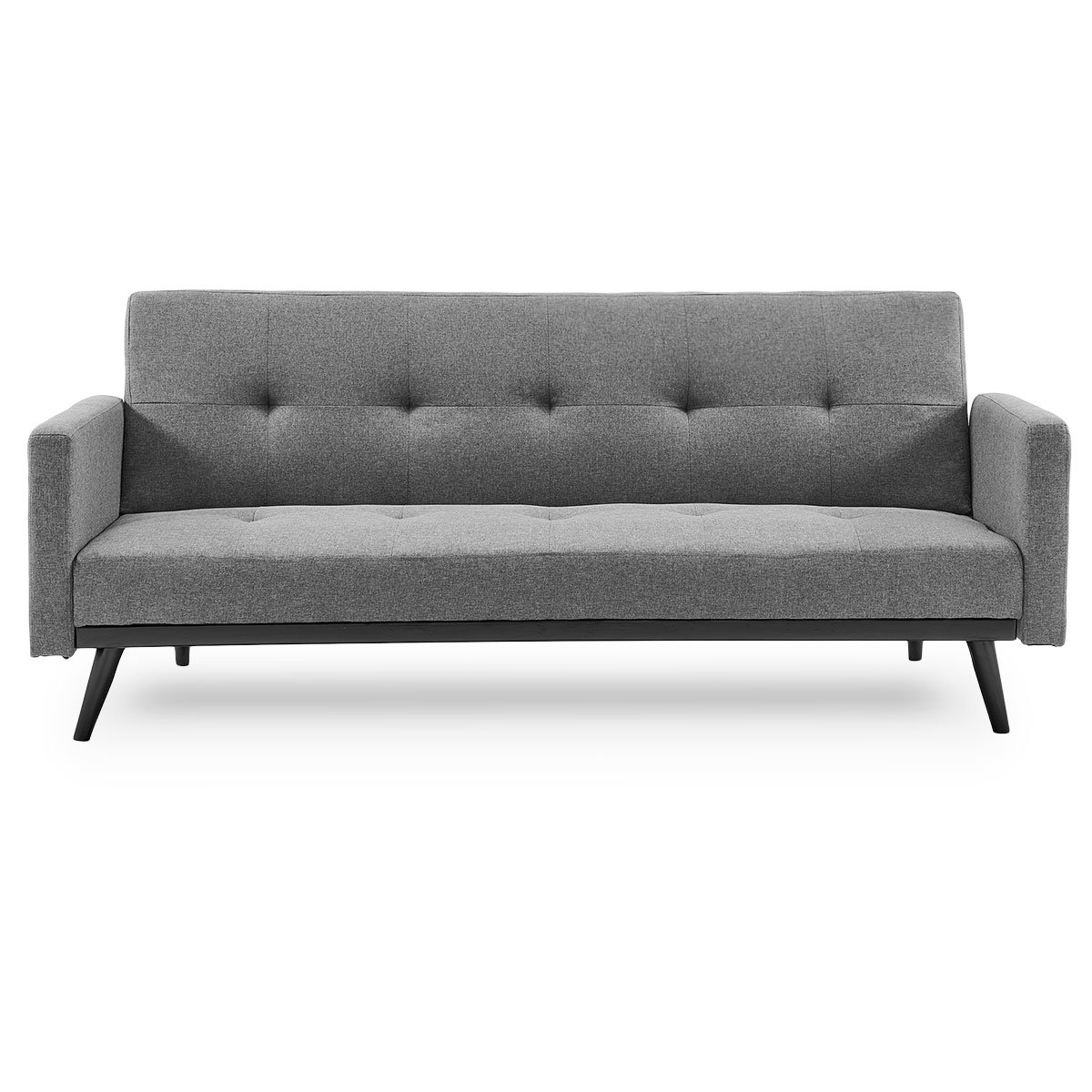 Sarantino Tufted Faux Linen 3-Seater Sofa Bed with Armrests - Light Grey 1