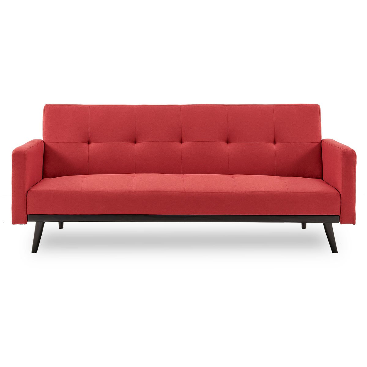 Sarantino Tufted Faux Linen 3-Seater Sofa Bed with Armrests - Red 2