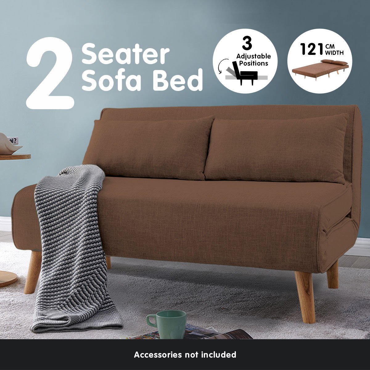 Sarantino 2-Seater Adjustable Sofa Bed Lounge Faux Linen - Brown 1