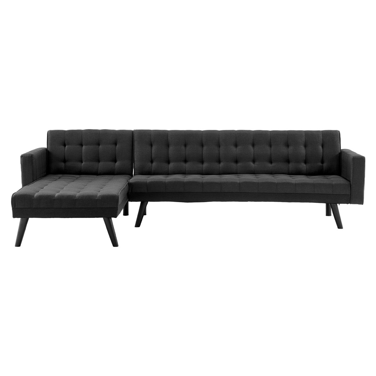 Sarantino 3-Seater Corner Wooden Sofa Bed Lounge Chaise Sofa Black 1