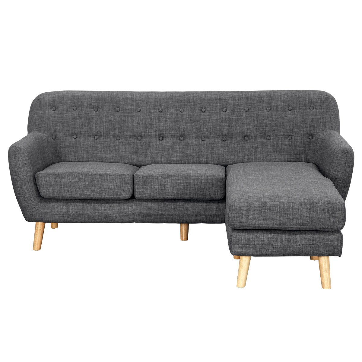 Linen Corner Sofa Couch Lounge L-shaped with Chaise - Dark Grey 2