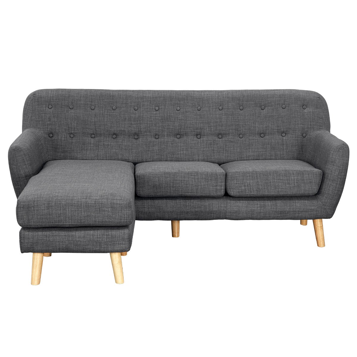 Linen Corner Wooden Sofa Couch Lounge L-shaped with Chaise - Dark Grey 1