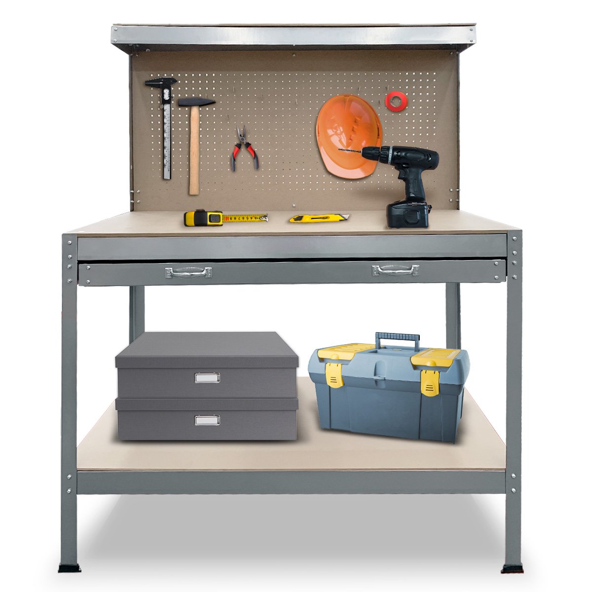 2-Layered Work Bench Garage Storage Table Tool Shop Shelf Silver 2