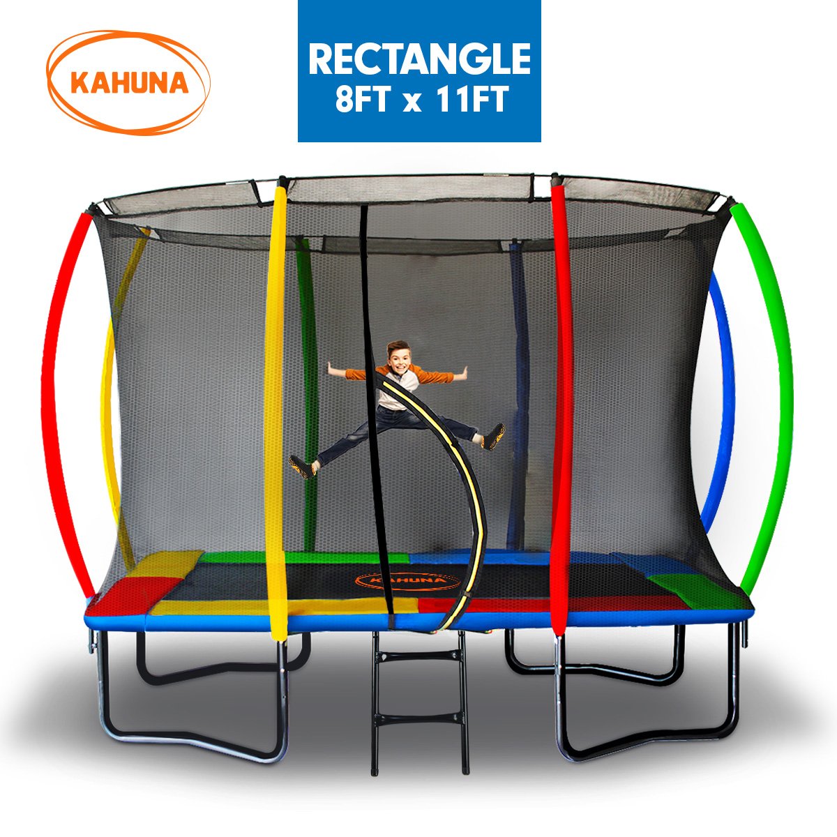 Kahuna Trampoline 8 ft x 11 ft Outdoor Rectangular Rainbow 1