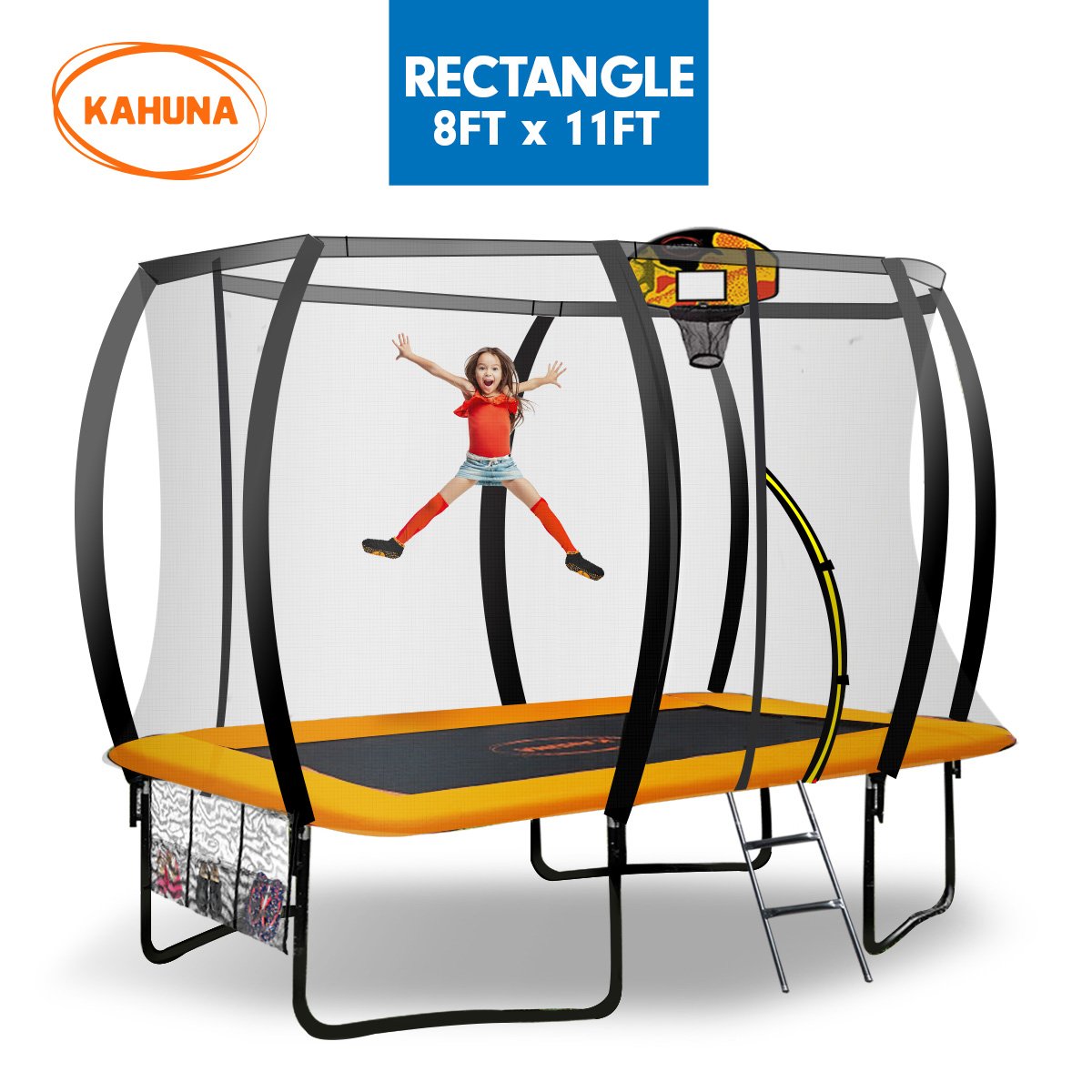 Kahuna Trampoline 8 ft x 11 ft Rectangular with Basketball Set 2