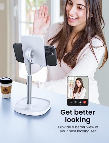 LISEN Desk Organizers and Accessories Workspace Organizers Cell Phone Stand White Height Angle Adjustable Stable iPad Holder Stand Sturdy Stand for 4- 5