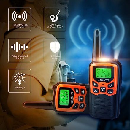Walkie Talkies, MOICO Long Range Walkie Talkies for Adults with 22 FRS Channels, Family Walkie Talkie with LED Flashlight VOX LCD Display for Hiking C 3