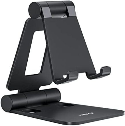 Nulaxy Dual Folding Cell Phone Stand, Fully Adjustable Foldable Desktop Phone Holder Cradle Dock Compatible with Phone 14 13 12 11 Pro Xs Xs Max Xr X 1