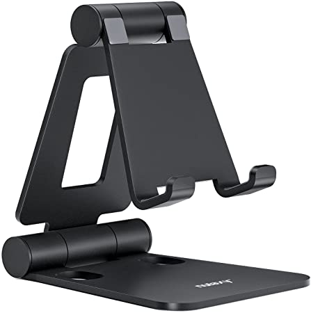 Nulaxy Dual Folding Cell Phone Stand, Fully Adjustable Foldable Desktop Phone Holder Cradle Dock Compatible with Phone 14 13 12 11 Pro Xs Xs Max Xr X 2