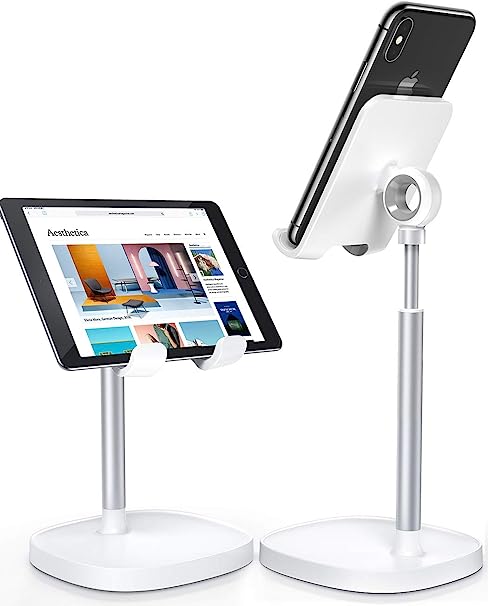LISEN Desk Organizers and Accessories Workspace Organizers Cell Phone Stand White Height Angle Adjustable Stable iPad Holder Stand Sturdy Stand for 4- 2