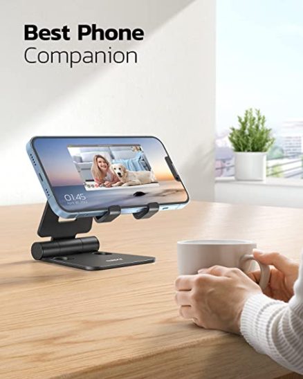 Nulaxy Dual Folding Cell Phone Stand, Fully Adjustable Foldable Desktop Phone Holder Cradle Dock Compatible with Phone 14 13 12 11 Pro Xs Xs Max Xr X 6